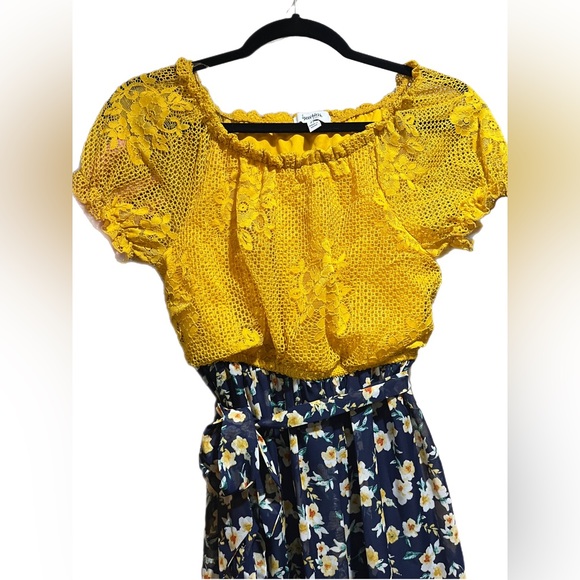 NWOT! SPEECHLESS KIDS Yellow Floral off The Shoulder Tiered Skirt Dress,… - Picture 3 of 6